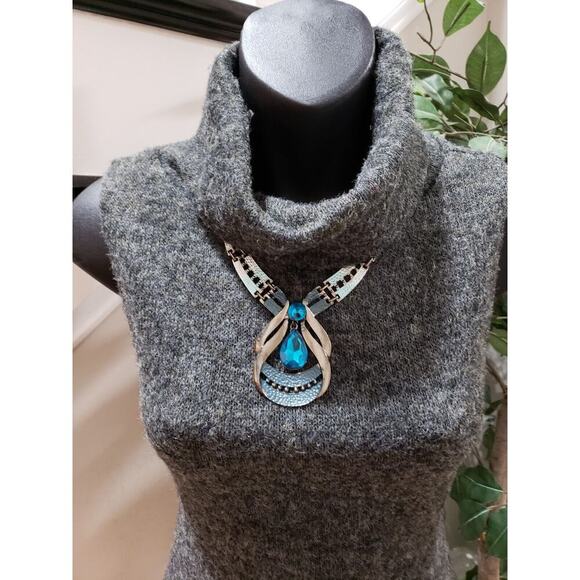 Ruby Rox Women Gray Solid Acrylic Mock Neck Sleeveless Knee Length Dress Size XS - Picture 2 of 12